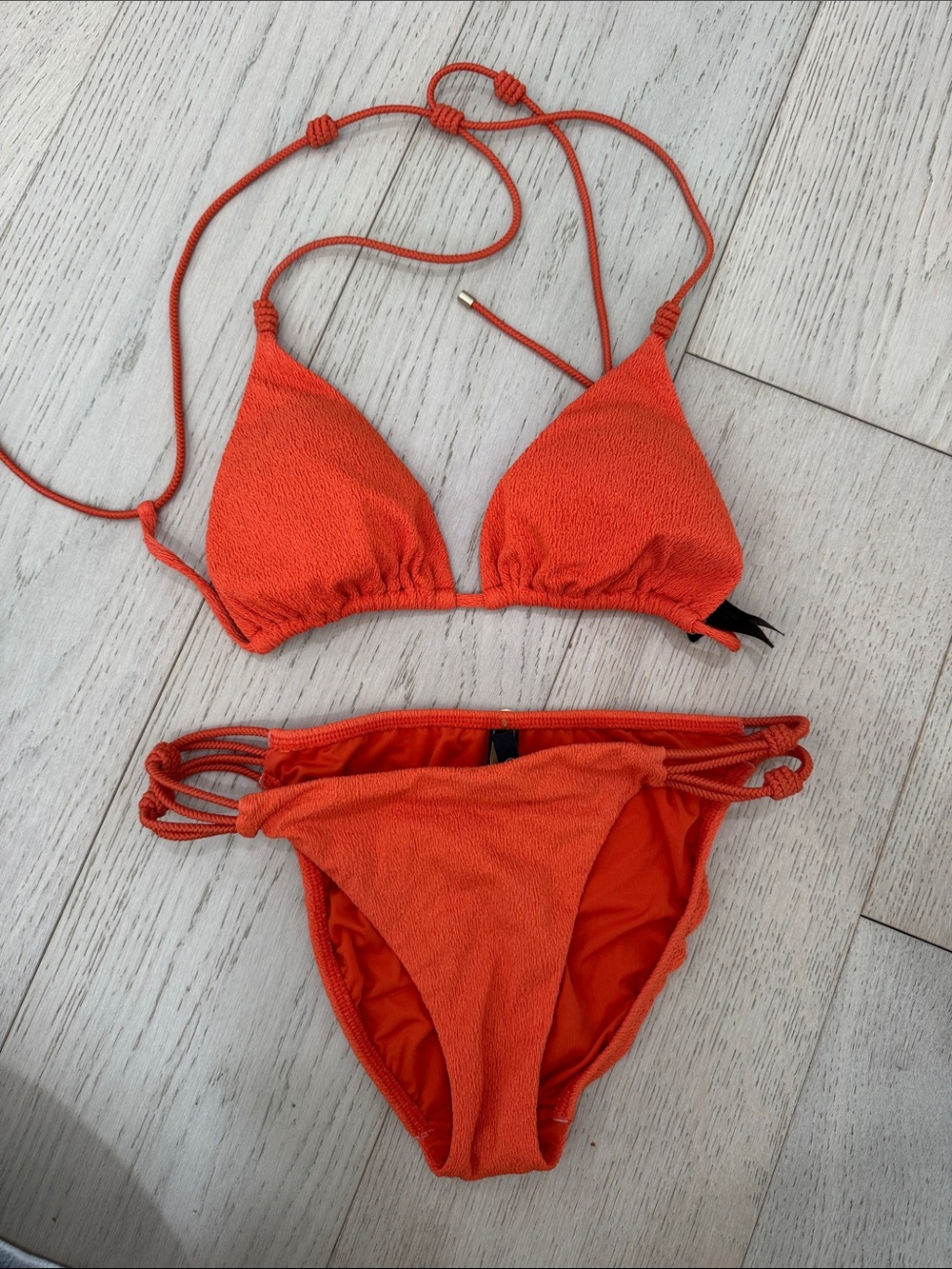 Textured Triangle Bikini Set in Orange